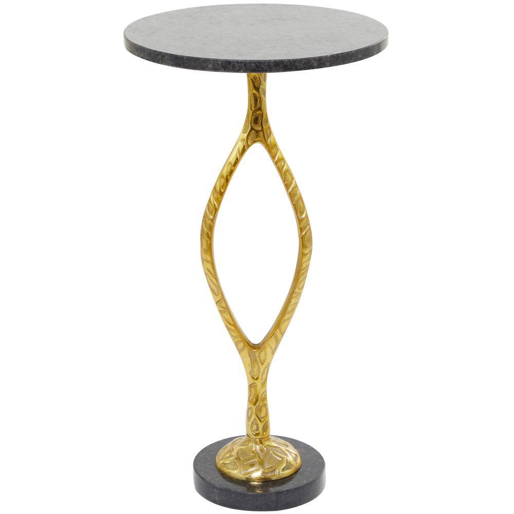 Litton Lane 13 in. Gold Pedestal Base Large Round Marble End Table with