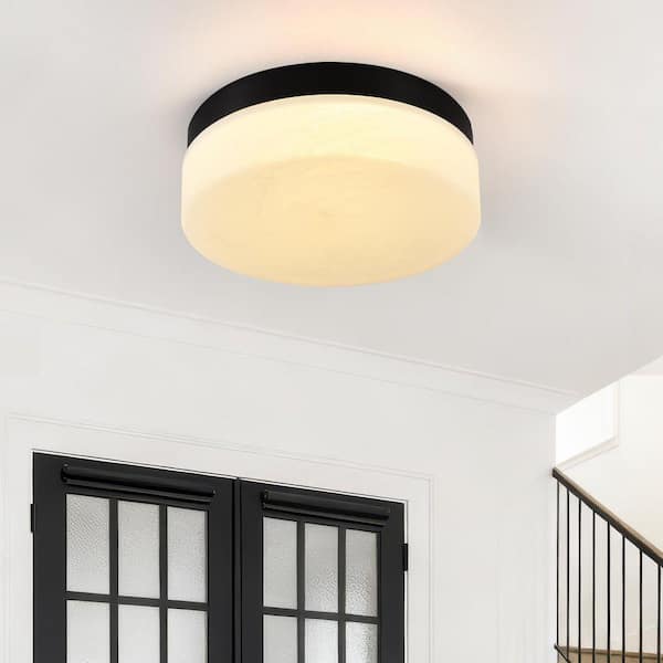 [MSOOSM] GCLH983 GMGSROM 11.4 in. LED Black Flush Mount With Cloudy Glass Shade