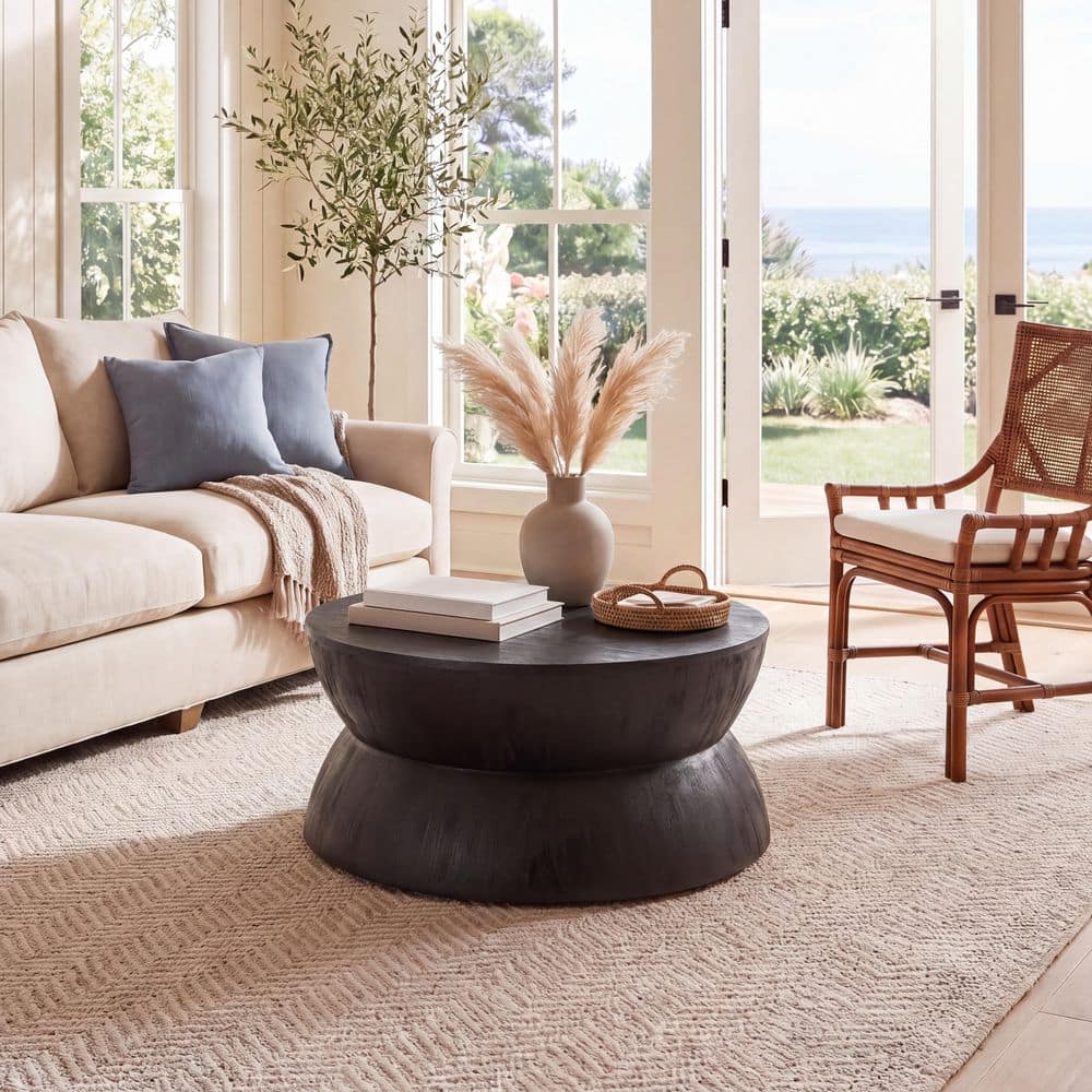 Lailah 30 in. Black Round Wood Coffee Table price history on PriceWatchPro