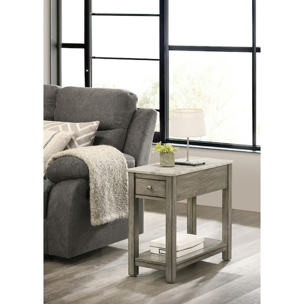 NEW CLASSIC HOME FURNISHINGS New Classic Furniture Noah 12 in. Gray Rectangle Faux Marble End Table with 1-Drawer