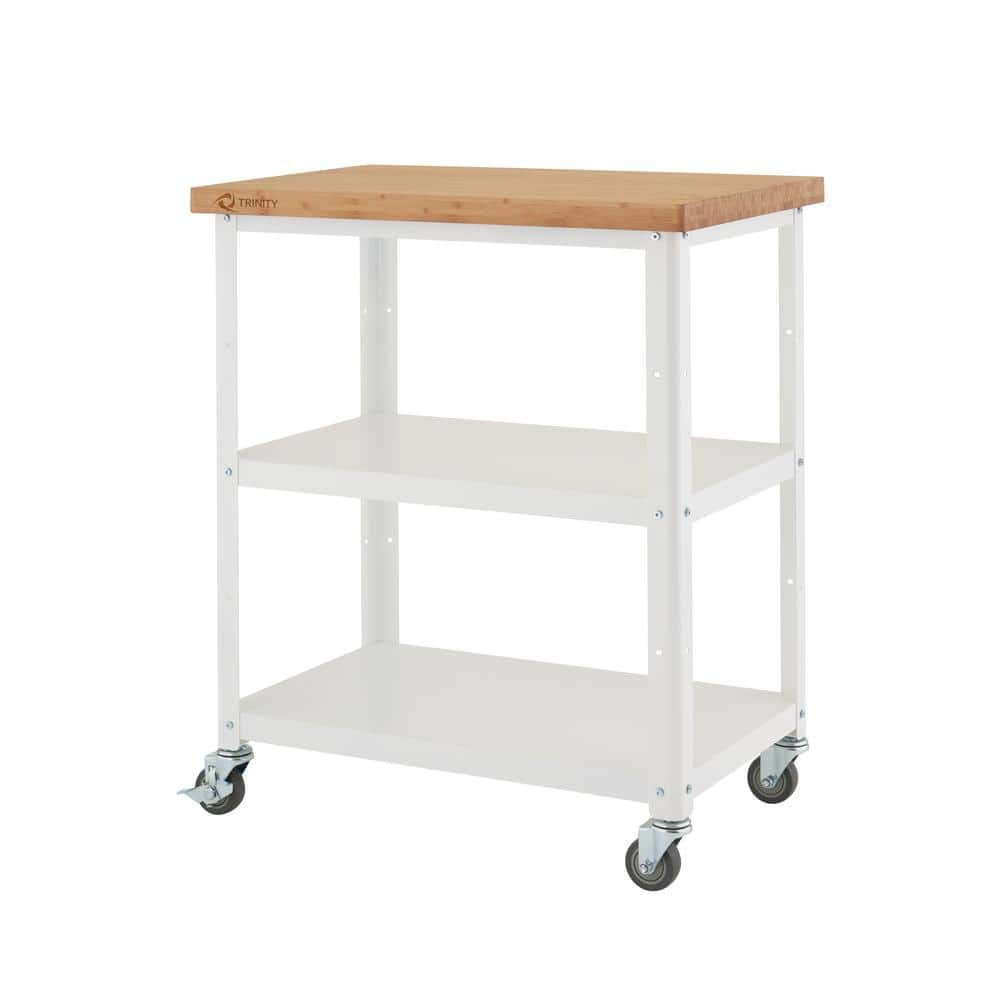 TRINITY 32 in. Bamboo and Metal Kitchen Cart in White TSCPWH-1413 - The ...