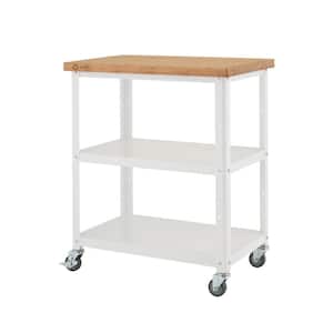 32 in. Bamboo and Metal Kitchen Cart in White