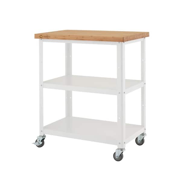 TRINITY 32 in. Bamboo and Metal Kitchen Cart in White