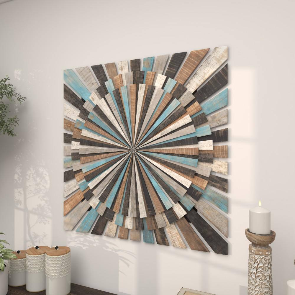 Multicolored Wood Starburst Carved Wall Decor 36"