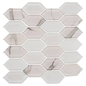 Astor Johann Gray/White 11-15/16 in. x 11-15/16 in. Geometric Smooth Glass Mosaic Tile (4.95 sq. ft./Case)