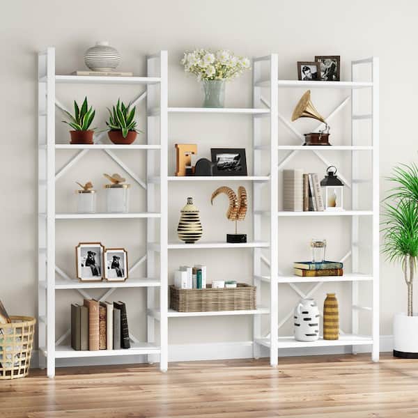 White 5-Shelf Wood Bookcase 