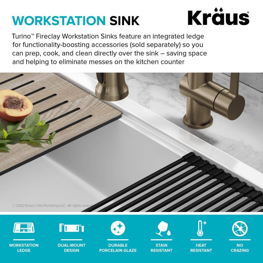 Gloss White Fireclay 33 Inch Single Bowl Drop-In Kitchen Sink