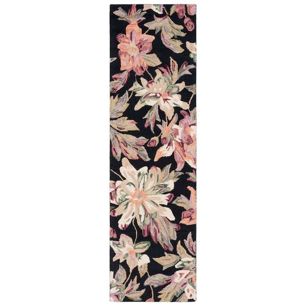 Blossom 2 ft. x 11 ft. Black/Plum Floral Runner Rug