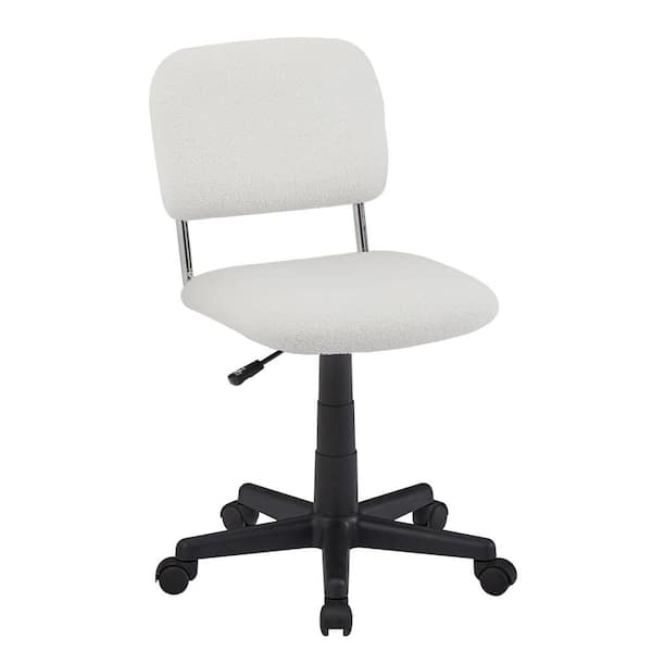 VECELO Height Adjustable Office Stool Swivel Armless Upholstered Stool Home Sherpa Chair Faux Fur Task Chair with Wheels, White