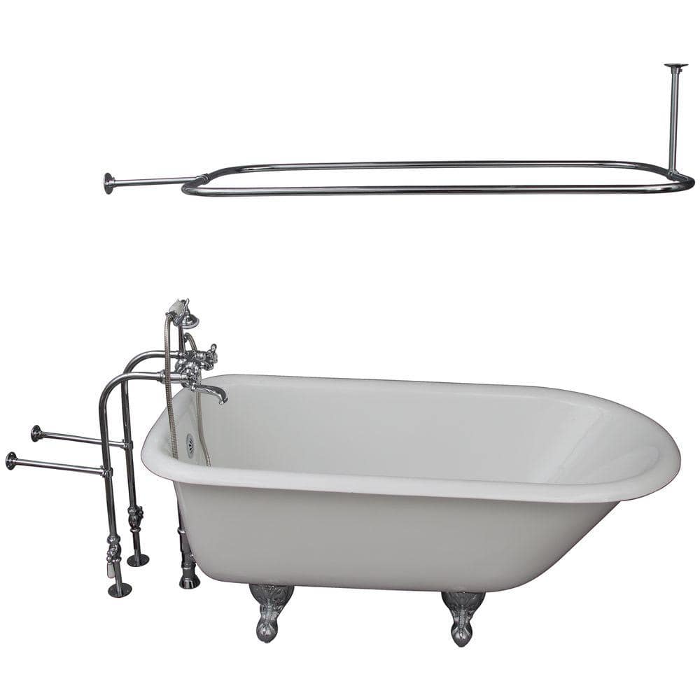 5 ft. Cast Iron Ball and Claw Feet Roll Top Tub in White with Polished Chro