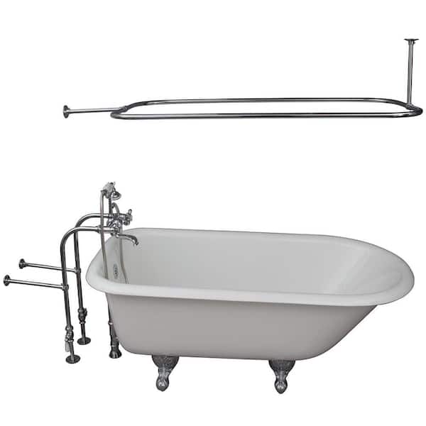 Barclay Products 5 ft. Cast Iron Ball and Claw Feet Roll Top Tub in White with Polished Chrome Accessories