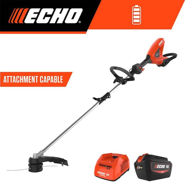 56-Volt Brushless Cordless Battery Attachment Capable Adjustable Grip String Trimmer and 5.0 Ah Battery / Rapid Charger