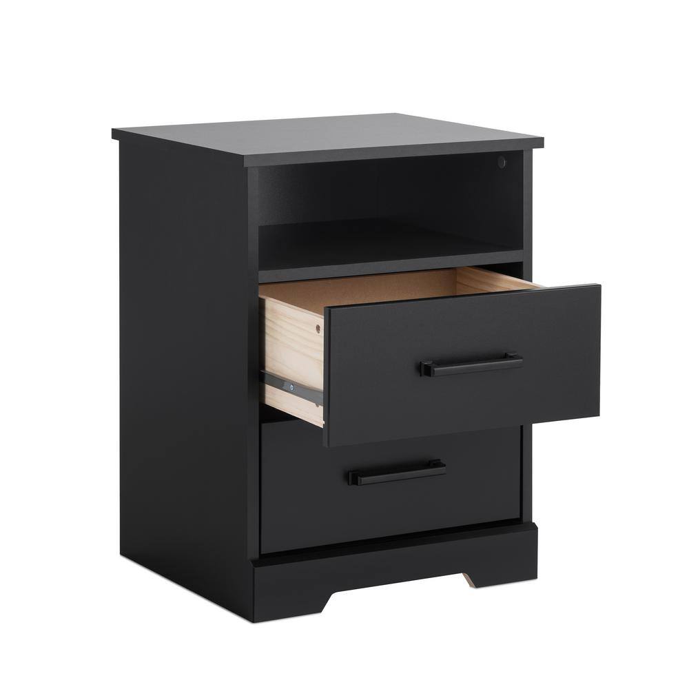 Rustic Black 2-Drawer Nightstand with Open Shelf
