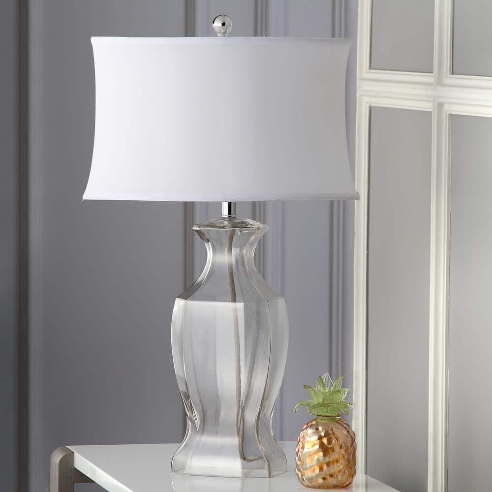 Wendy 28-inch Clear Glass Table Lamp Set with White Shades