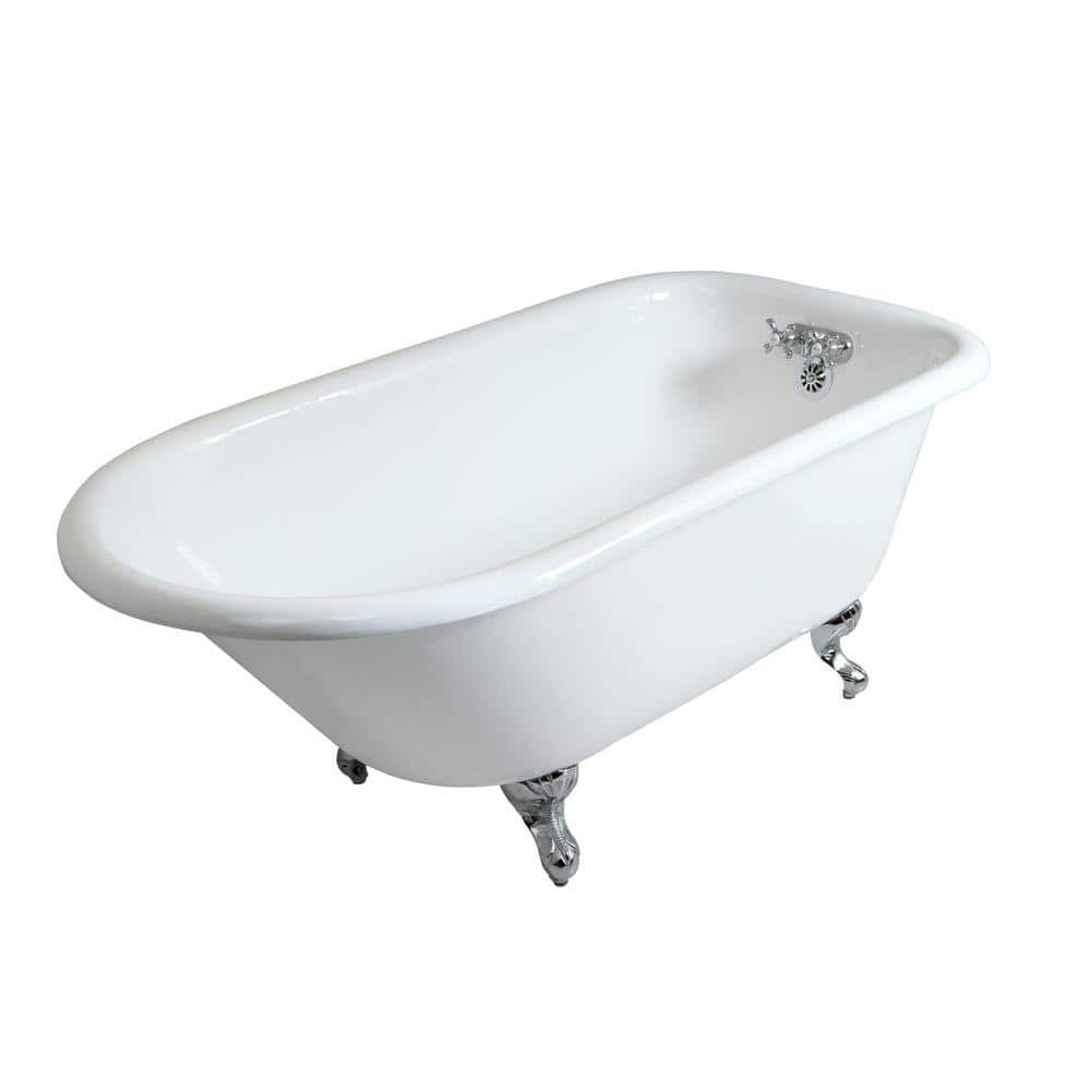 Petite 4.5 ft. Cast Iron Chrome Claw Foot Roll Top Tub with 3-3/8 in. Cente