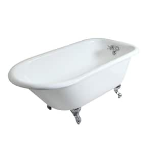 Petite 4.5 ft. Cast Iron Chrome Claw Foot Roll Top Tub with 3-3/8 in. Centers in White