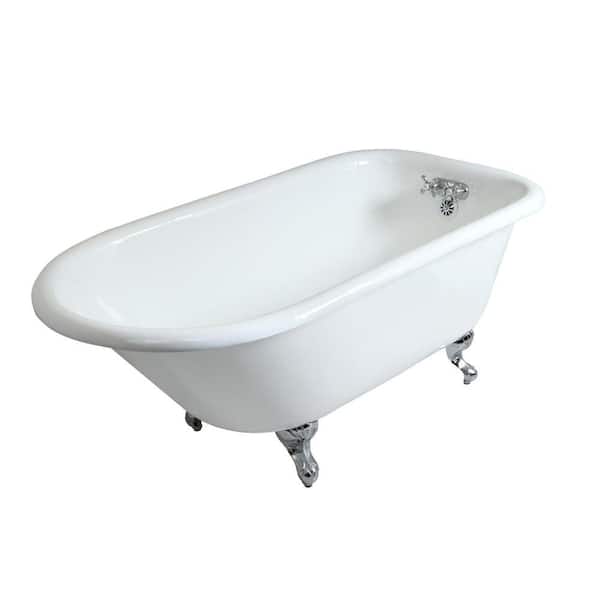 Aqua Eden Petite 54 in. Cast Iron Chrome Roll Top Clawfoot Bathtub with 3-3/8 in. Centers in White