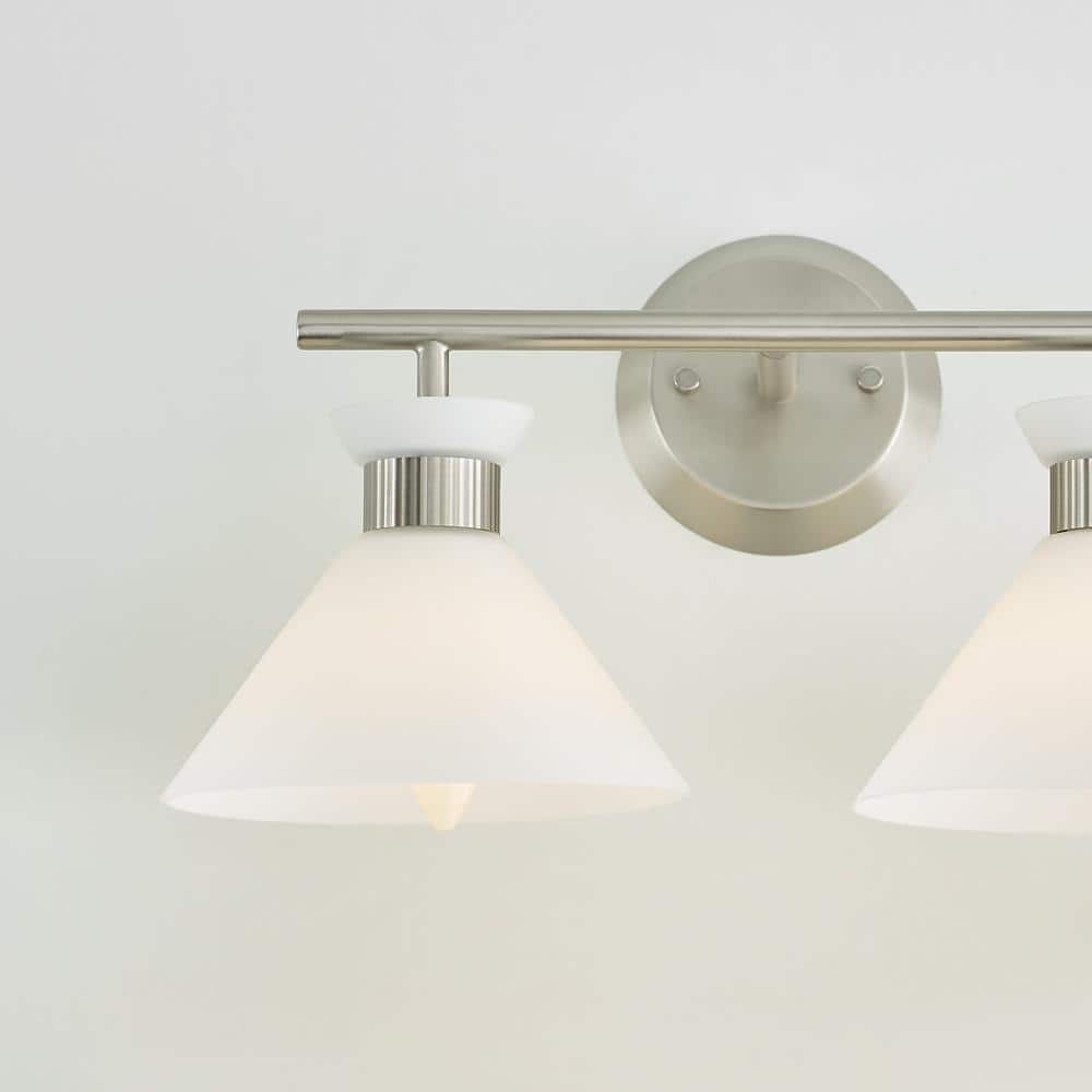 Belcarra Brushed Steel 2-Light Wall Sconce with Etched Glass Shade