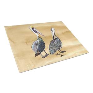 Double Trouble Pelicans on Sandy Beach Tempered Glass Cutting Board
