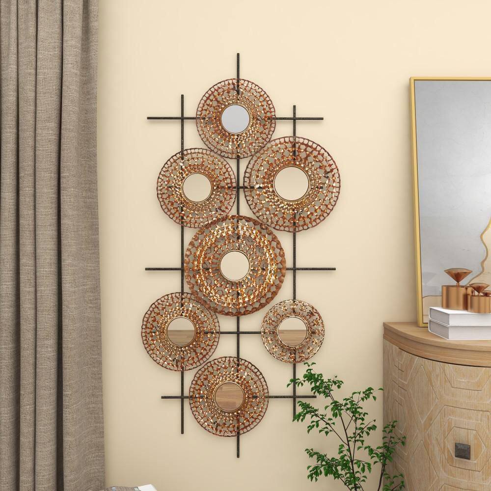 Bronze Metal Abstract Wall Sculpture with Mirrored Accents