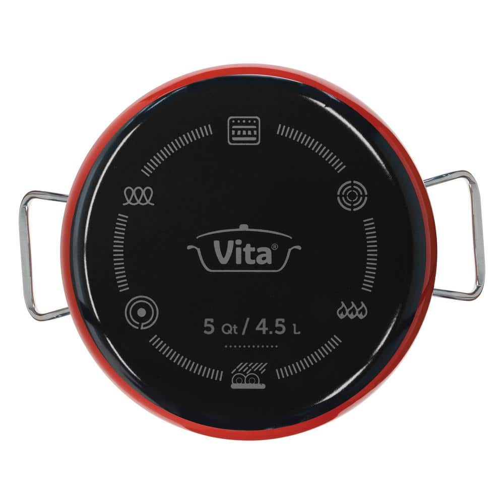 Vita 5 qt Red Enamel-on-Steel Nonstick Covered Casserole