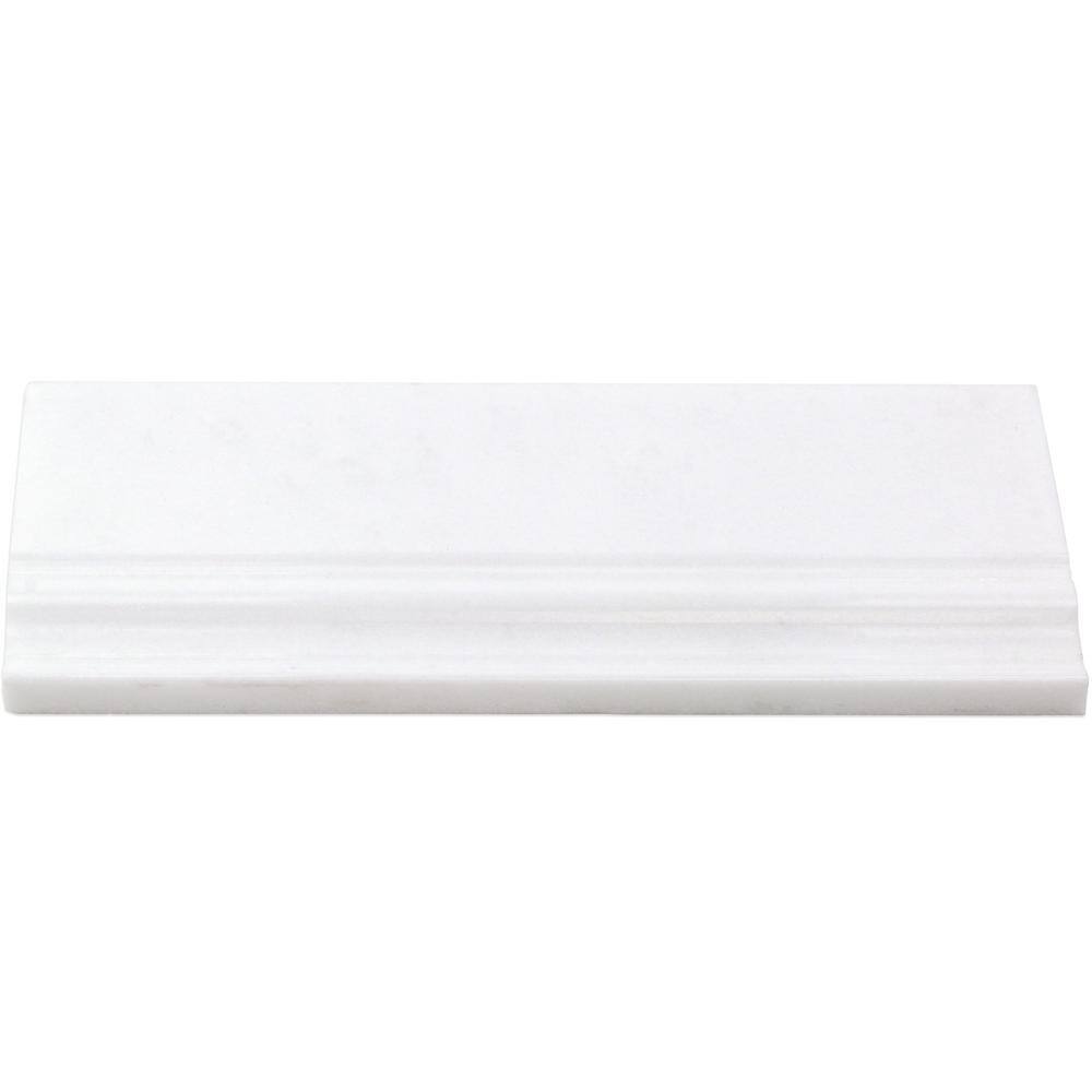 White Polished Marble Bullnose Tile Trim 12" x 4.75"
