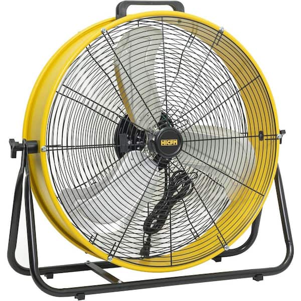 HiCFM 24 in. Yellow 8300 CFM High Velocity Industrial Drum Fan, 3-Speed Heavy Duty Metal Fan for Warehouse, Garage