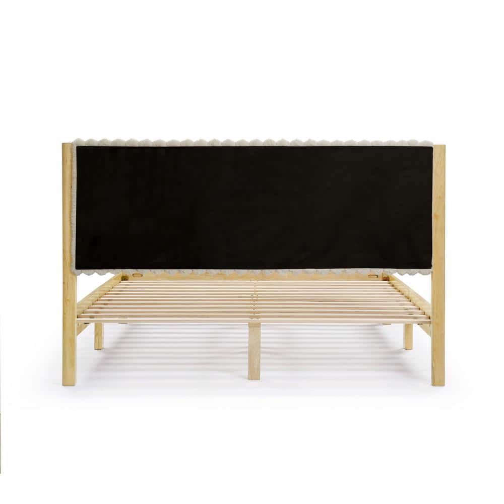 Alder Light Brown Rubberwood Queen Bed with Upholstered Headboard