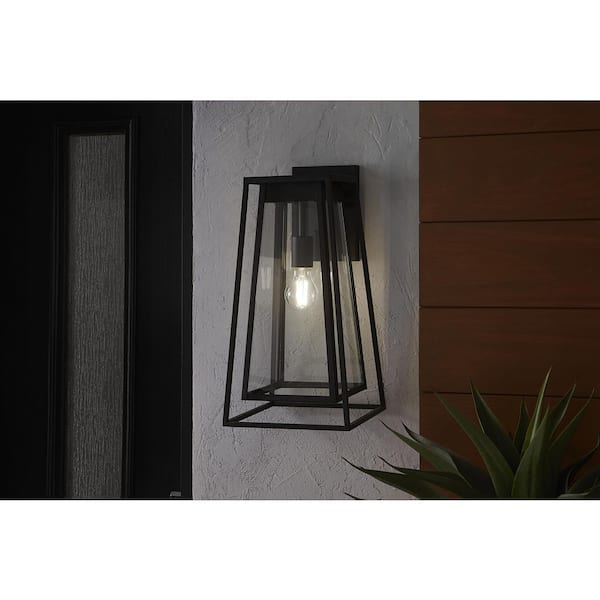 Bailey 18 in. Large Modern 1-Light Black Hardwired Double Frame Outdoor Wall Light Lantern Sconce with Clear Glass