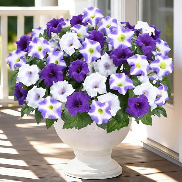 4 Bundles 15.7 in. Purple White Indoor/Outdoor Artificial Petunia