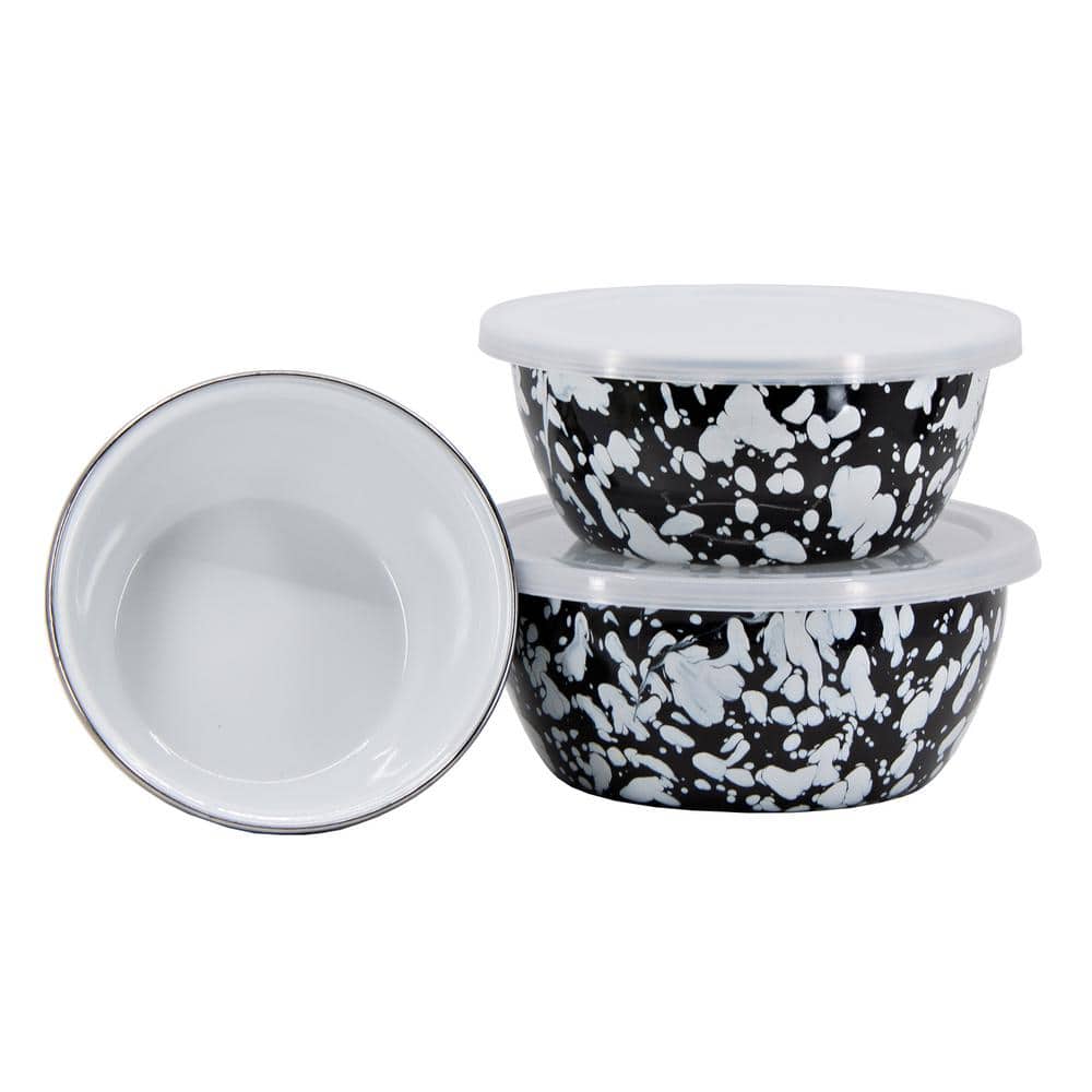 Black and White Ceramic Nesting Bowls with Lids, Set of 3