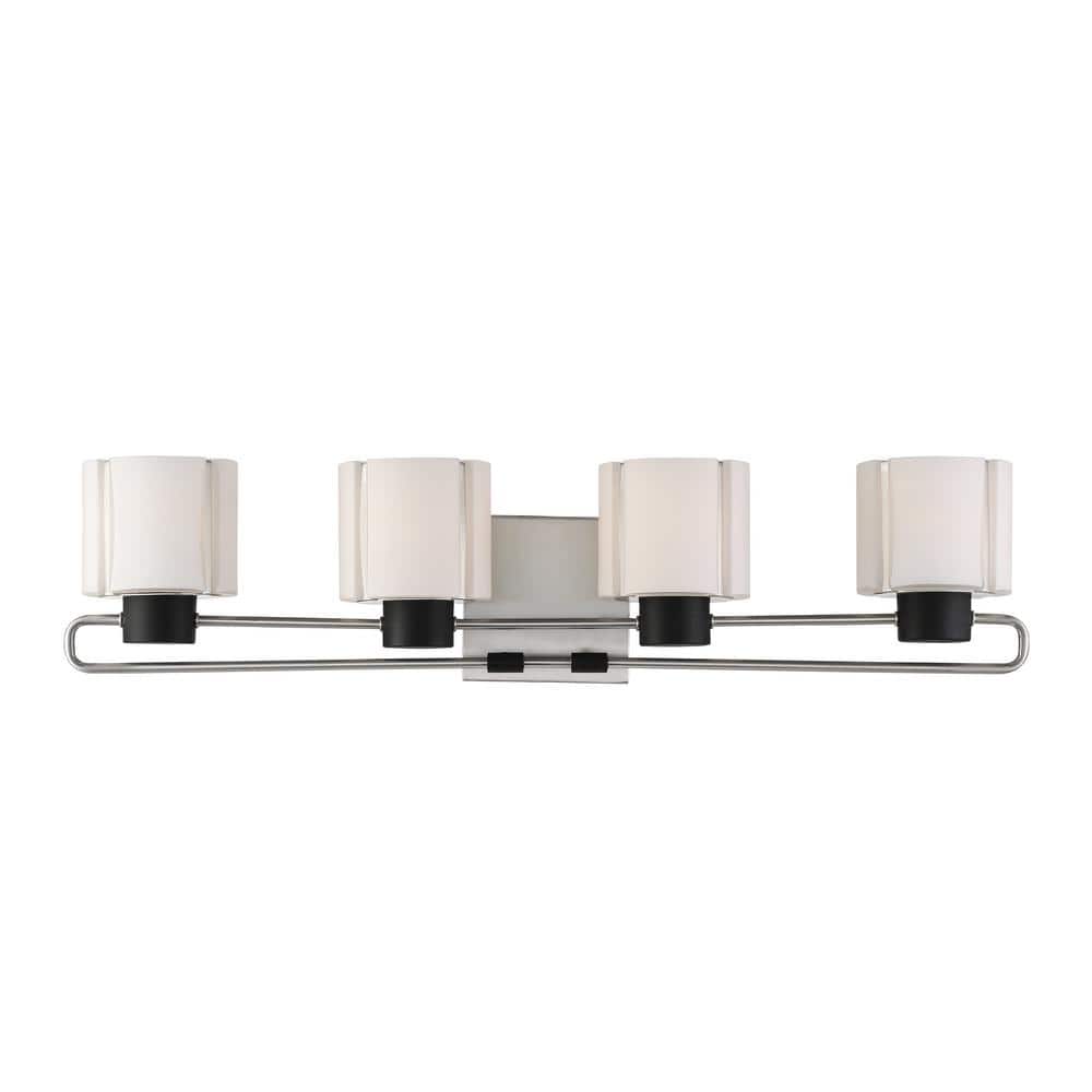Coal and Brushed Nickel Cylinder Vanity Light with Etched Opal Shade