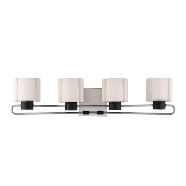Minka Lavery Waverly Plaza 31.75 in. 4-Light Brushed Nickel and Black Vanity Light with Etched Opal Glass Shades