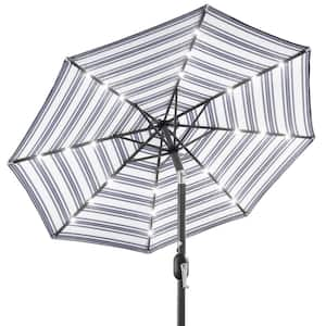 10 ft. Market Solar LED Lighted Tilt Patio Umbrella with UV-Resistant Fabric in Navy Blue Stripe