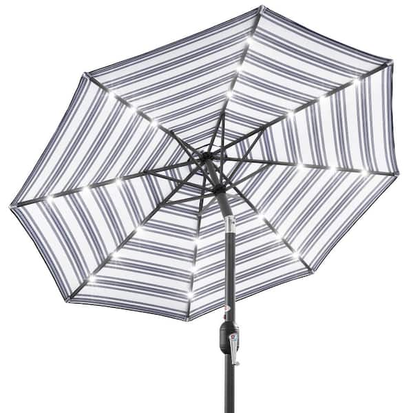 Best Choice Products 10 ft. Market Solar LED Lighted Tilt Patio Umbrella with UV-Resistant Fabric in Navy Blue Stripe