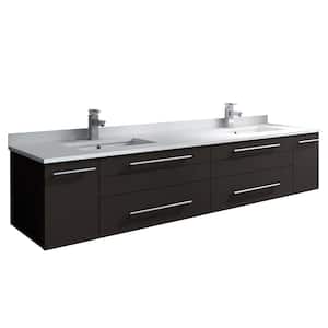 Lucera 72 in. W Wall Hung Bath Vanity in Espresso with Quartz Stone Double Sink Vanity Top in White with White Basins