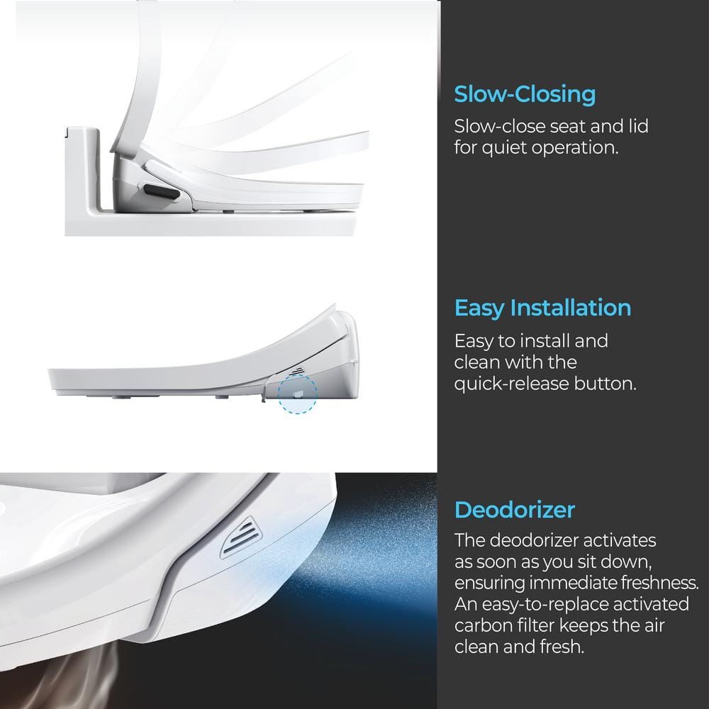 White Electric Bidet Seat with Heated Elongated Design