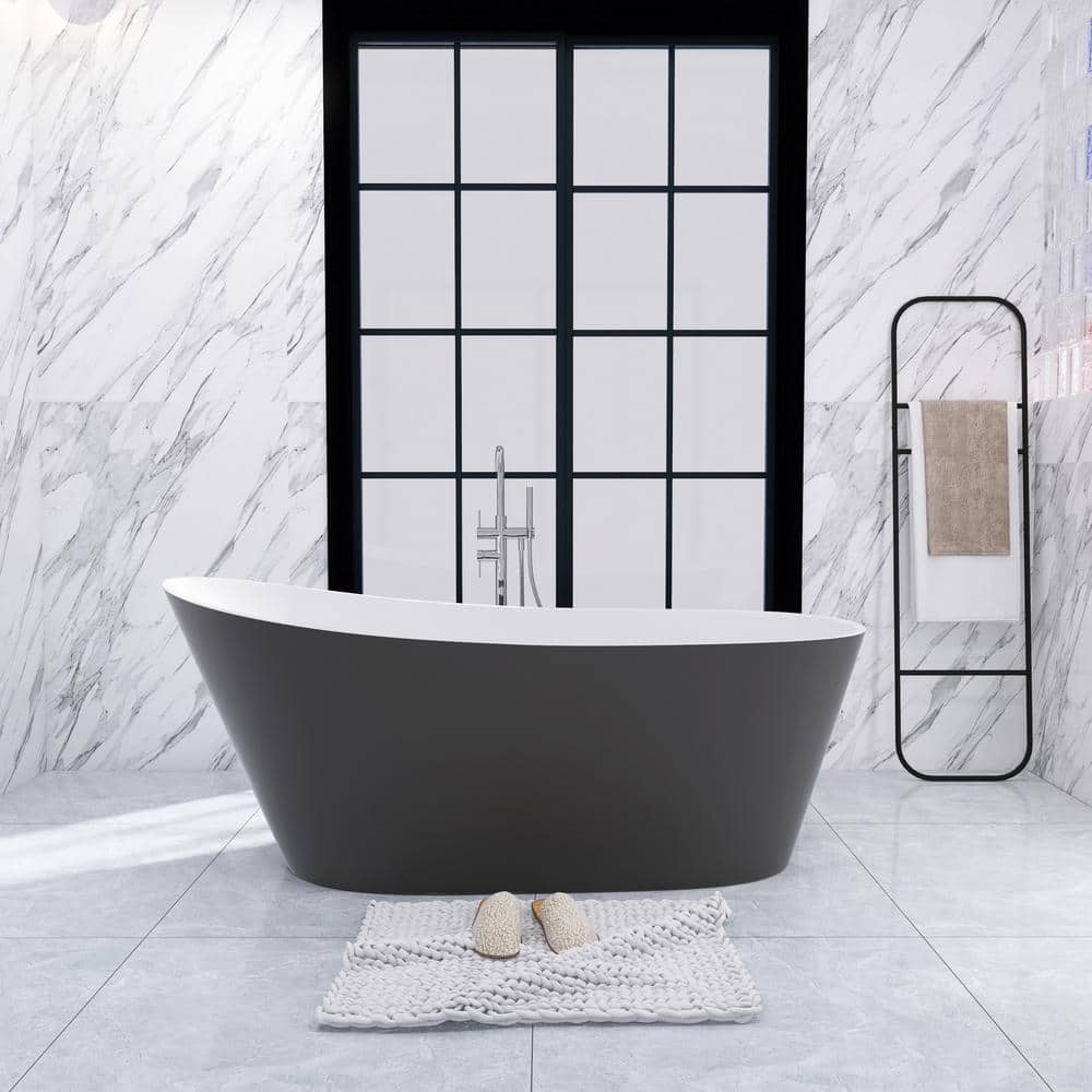 67 in. x 30 in. Acrylic Soaking Bathtub in White Gray with Reversible Drain