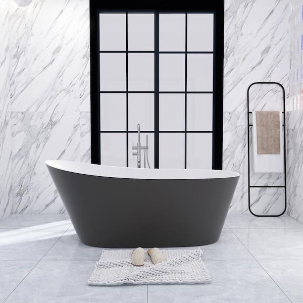 Unbranded 67 in. x 30 in. Acrylic Soaking Bathtub in White Gray with Reversible Drain in Polished Chrome
