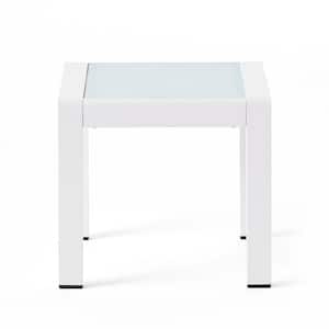 Cape Coral White Square Aluminum Outdoor Patio Side Table with Glass Top