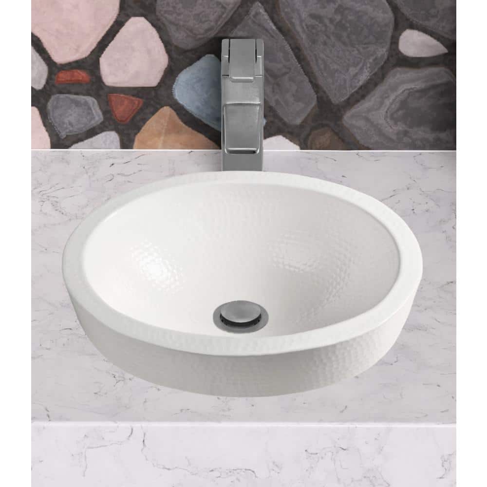 Classic White Hand Hammered Aluminum Oval Vessel Sink