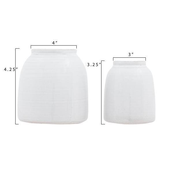 White Ceramic Round Decorative Vases, Set of 2