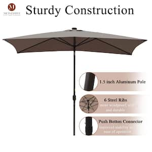 10 ft. Aluminum Pole Market Solar Patio Umbrella Outdoor Umbrella in Taupe with 26 LED Lights & Crank Lift System