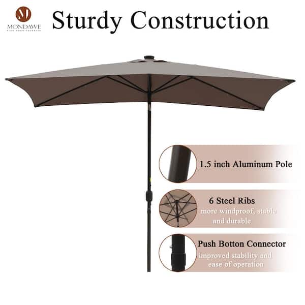 10 ft. Aluminum Pole Market Solar Patio Umbrella Outdoor Umbrella in Taupe with 26 LED Lights & Crank Lift System