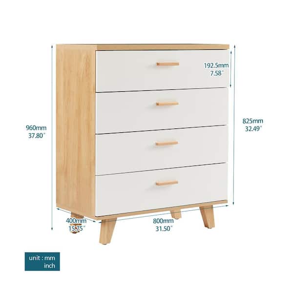 Angel Sar 4- Drawers Natural and White Chest of Drawers