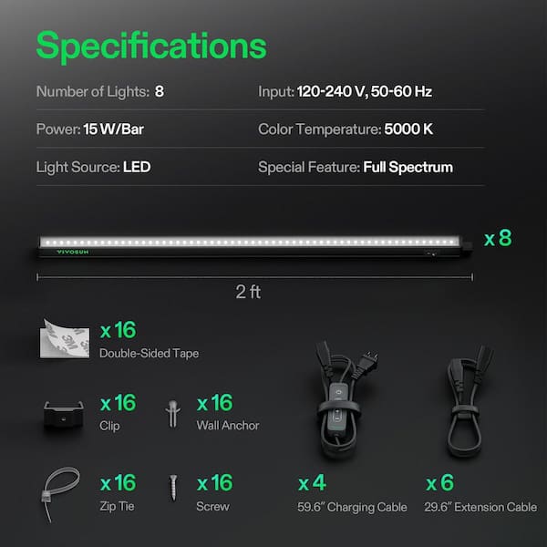 VIVOSUN 2 ft. 120W Full Spectrum T5 LED Grow Light Strip with