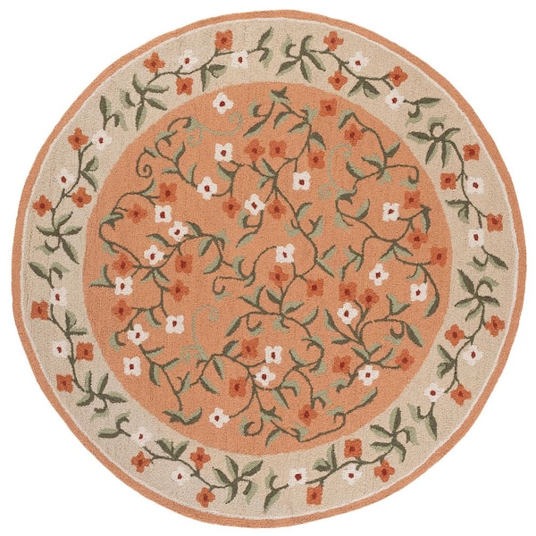 Martha Stewart Denali 6 ft. x 6 ft. Round Rust/Gray Border Botanical Indoor/Outdoor Area Rug