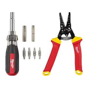13-in-1 Multi-Tip Cushion Grip Screwdriver with 1000V Insulated 10-20 AWG Wire Stripper and Cutter (2-Piece)