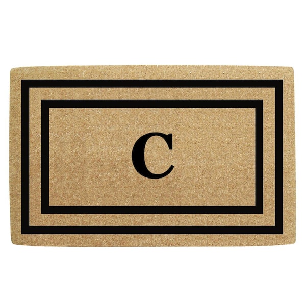 Nedia Home 22 in. x 36 in. Heavy Duty Black Thin Double Picture Frame Monogrammed C Coco Door Mat