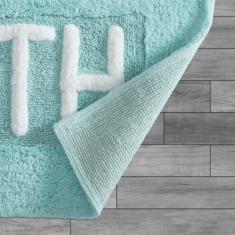 Aqua Blue Cotton Bath Rug with Plush Shag Fibers